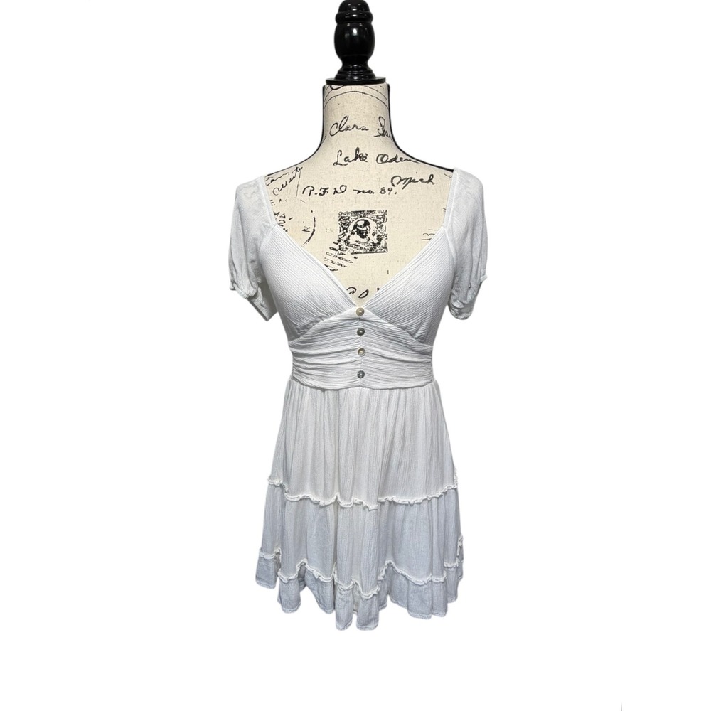 Altar'd State Tiered Mini‎ Dress Womens White XS Milkmaid Boho Smocked Back